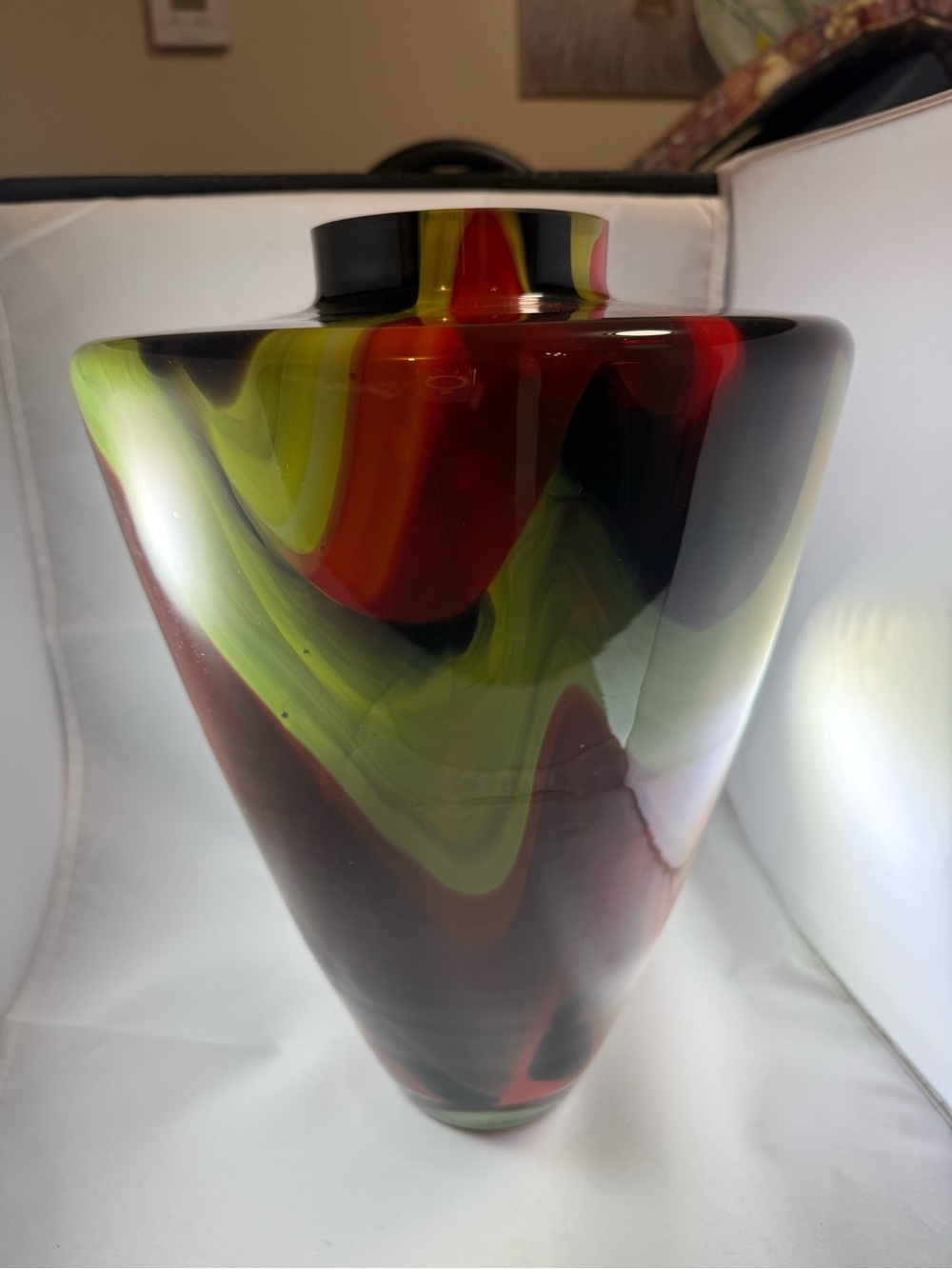 Handblown Glass Wall Art Bowl — Red and Yellow Accent